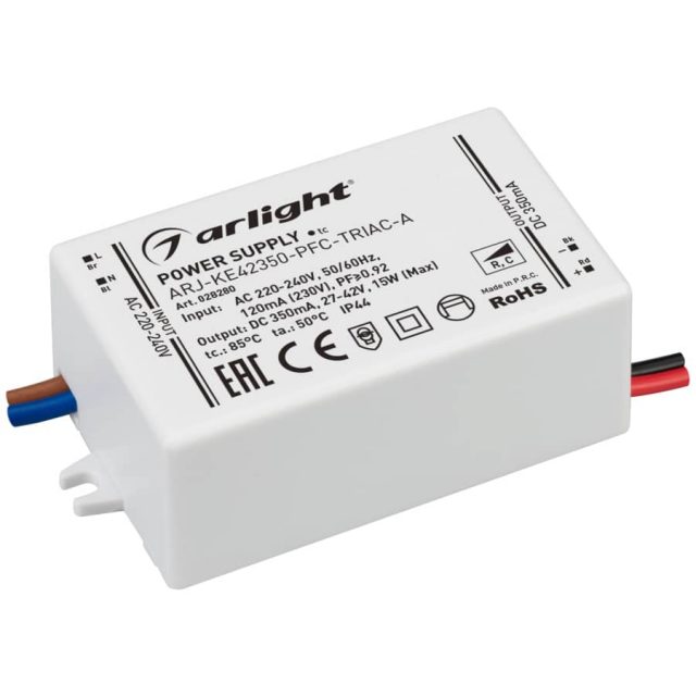 Блок питания ARJ-KE42350-PFC-TRIAC-A (15W, 350mA) (ARL, IP44 Пластик, 5 лет)