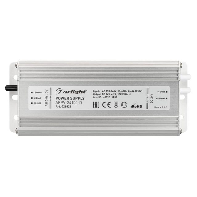 Блок питания ARPV-24100-D (24V, 4.2A, 100W) (ARL, IP67 Металл, 3 года)