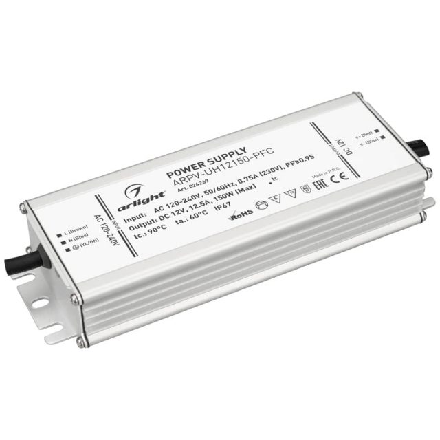 Блок питания ARPV-UH12150-PFC (12V, 12.5A, 150W) (ARL, IP67 Металл, 7 лет)