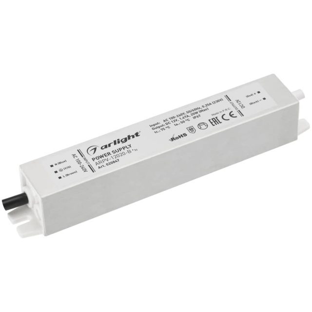 Блок питания ARPV-12020-B (12V, 1.7A, 20W) (ARL, IP67 Металл, 3 года)