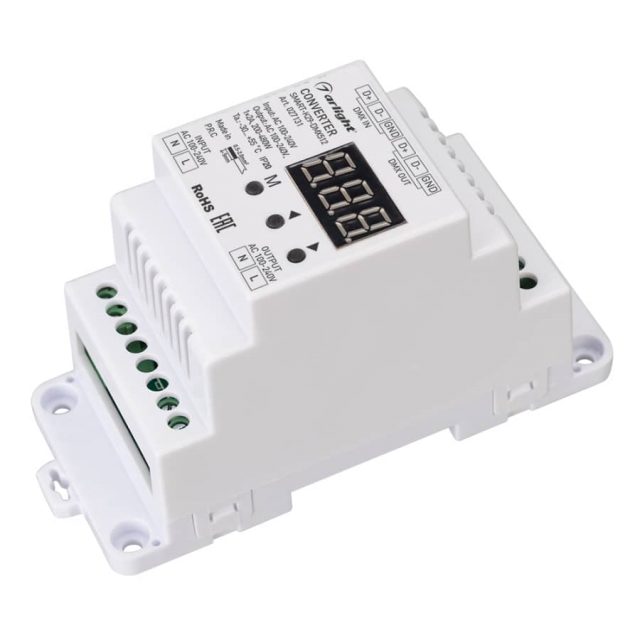 Конвертер SMART-K29-DMX512 (230V, 1x2A, TRIAC, DIN) (ARL, IP20 Пластик, 5 лет)