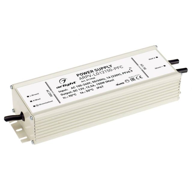 Блок питания ARPV-LG12150-PFC (12V, 12.5A, 150W) (ARL, IP67 Металл, 5 лет)