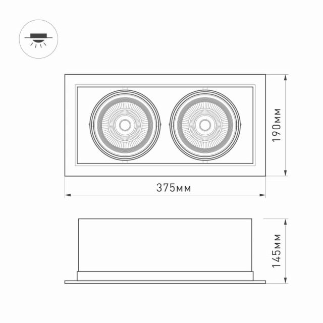 Светильник CL-KARDAN-S375x190-2x25W Day4000 (WH-BK, 30 deg) (ARL, IP20 Металл, 3 года)