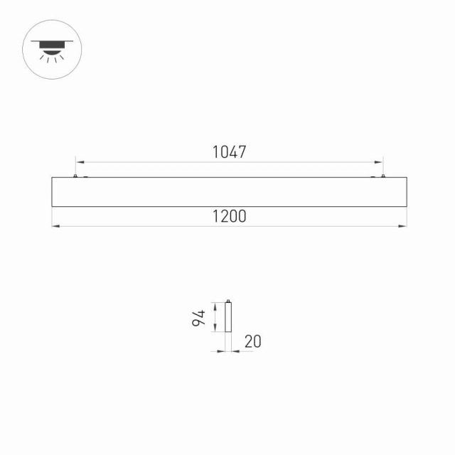 Светильник ALT-LINEAIR-FLAT-UPDOWN-DIM-S2094-1200-40W Warm3000 (BK, 100 deg, 230V) (ARL, IP20 Металл, 3 года)