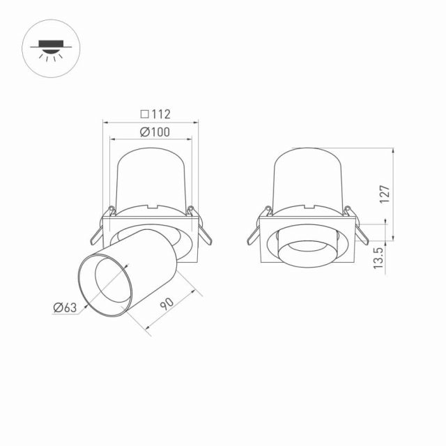 Светильник LTD-PULL-S110x110-10W Day4000 (WH, 24 deg, 230V) (ARL, IP20 Металл, 5 лет)