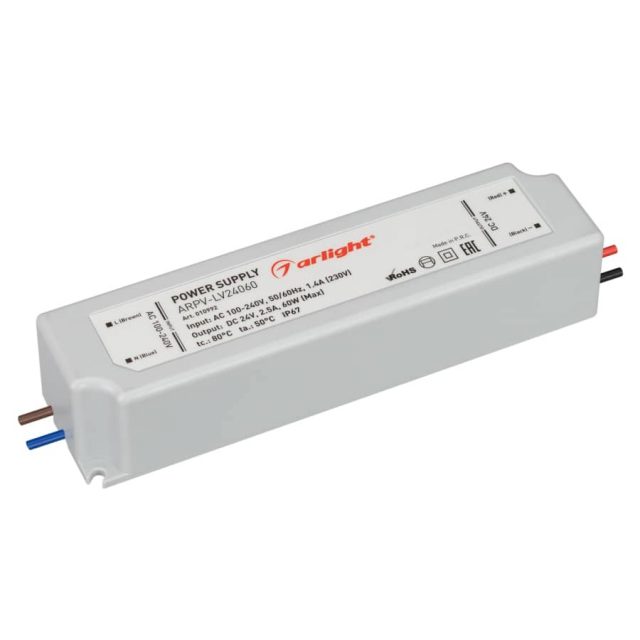 Блок питания ARPV-LV24060 (24V, 2.5A, 60W) (ARL, IP67 Пластик, 2 года)