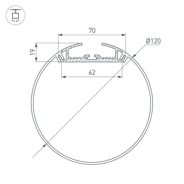 Профиль SL-ROUND-D120-2000 ANOD (ARL, Алюминий)